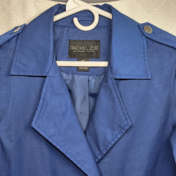 Rachel Zoe Double Breasted Cropped Trench Coat Size Medium Color Blue - Picture 4 of 10